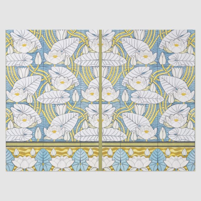 Sage Green Art Nouveau Water Lily Pattern Tissue Paper (Front)