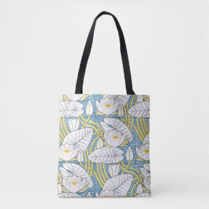 Sage Green Art Nouveau Water Lily Pattern Tote Bag
