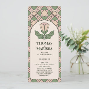 Sage Green Art Nouveau Wedding Program Card