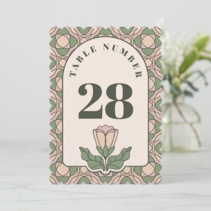 Sage Green Art Nouveau Wedding Table Number Card