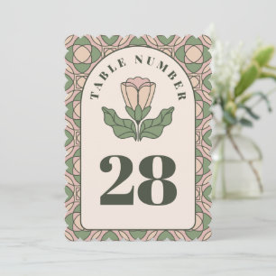 Sage Green Art Nouveau Wedding Table Number Card
