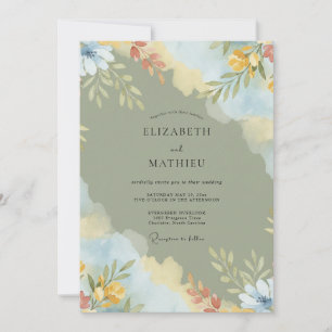 Sage Green Artistic Bloom Wedding Invitation