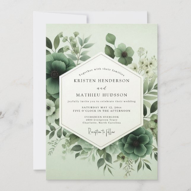 Sage Green Artistic Botanical Wedding Invitation (Front)