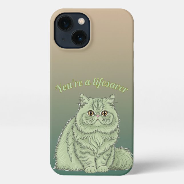 Sage Green Artistic Fluffy Persian Cat Quote iPhone Case (Back)