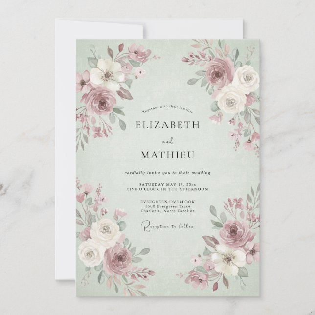 Sage Green Artistic Spring Wedding Invitation (Front)