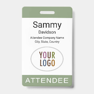 Sage Green Attendee Badge Logo Clip Lanyard Reel ID Badge