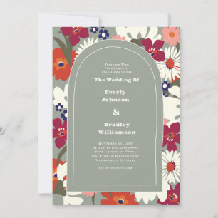 Sage Green Autumn Bold Boho Retro Wedding Invitation