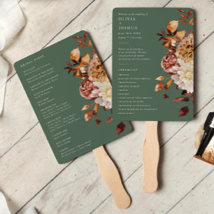 Sage Green Autumn Floral Program Hand Fan