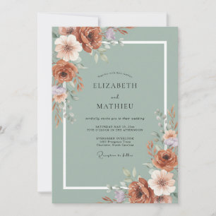 Sage Green Autumnal Blossom Wedding Invitation
