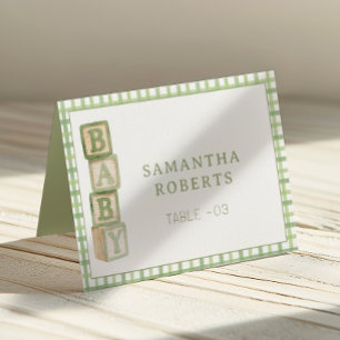 Sage Green Baby Blocks Editable Tent Cards