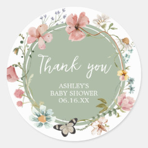 Sage Green Baby Bloom Baby Shower Classic Round Sticker