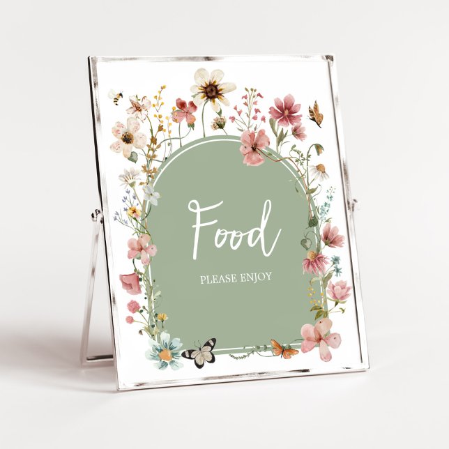 Sage Green Baby Bloom Baby Shower Food Poster (Gender Neutral Wildflower Baby Shower Food Sign)