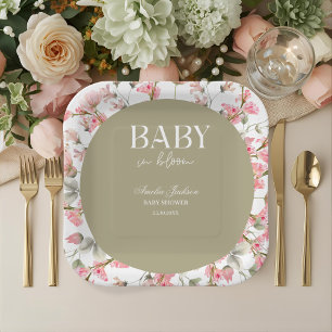 Sage Green Baby Bloom Baby Shower Invitation Paper Plate