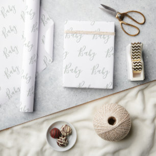 Sage Green Baby Boy Script Elegant Baby Wrapping P Wrapping Paper
