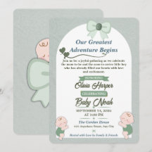 Sage Green Baby Boy Shower Invitation
