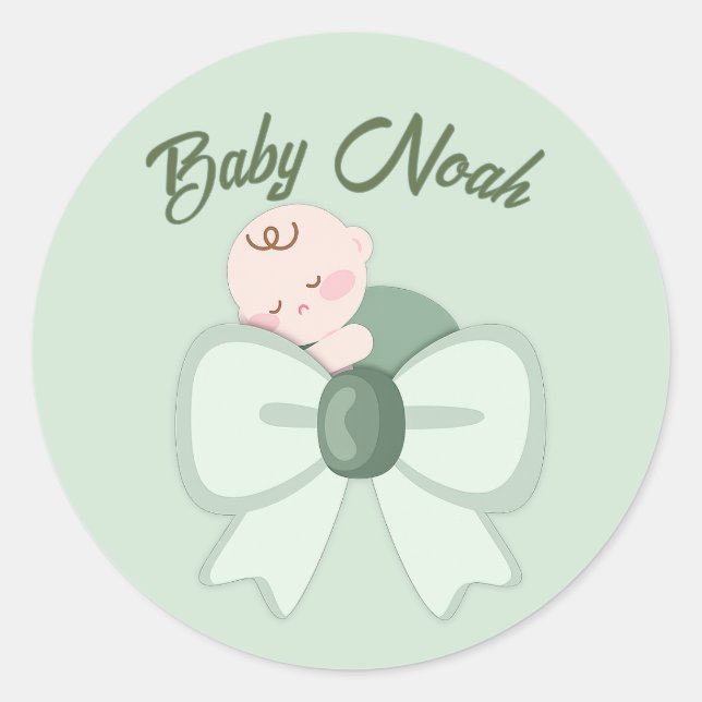 Sage Green Baby Boy Shower Sticker (Front)