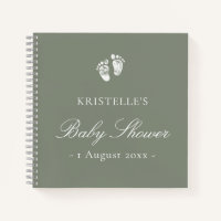 Sage Green Baby Footprint Baby Shower Guest Book
