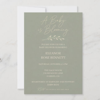 Sage Green Baby in Bloom Baby Shower Invitation