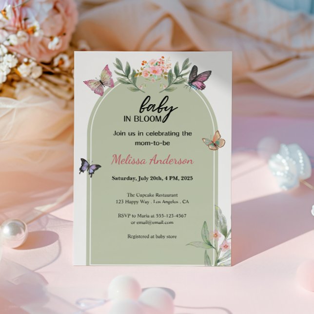 Sage Green Baby in Bloom Butterfly Baby Shower     Invitation (Creator Uploaded)
