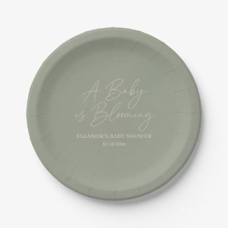 Sage Green Baby in Bloom Paper Plates
