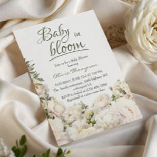 Sage Green Baby in Bloom Peony Garden Invitation