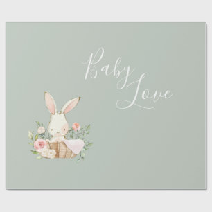 Sage Green Baby Love Script Baby Shower  Wrapping Paper