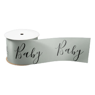 Sage Green Baby Script Elegant Baby Shower Satin  Ribbon