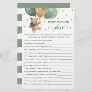 Sage Green Baby Shower Baby Jokes Game Teddy Bear