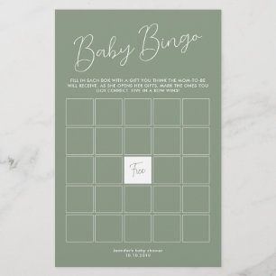 Sage Green Baby Shower Bingo Game