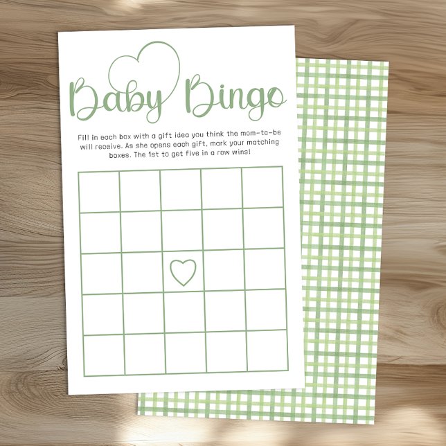 Sage Green Baby Shower Bingo Game Card (Baby Bingo Game Card)