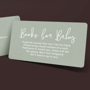 Sage Green Baby shower Book for baby Modern  Enclosure Card