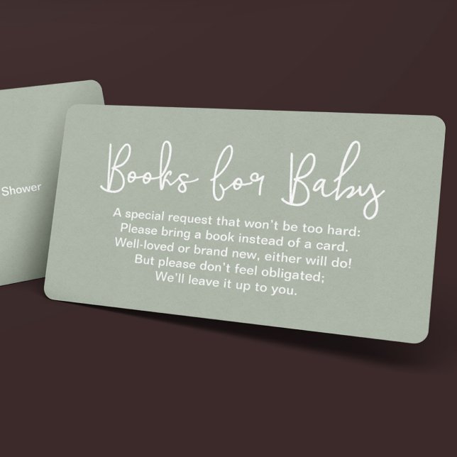 Sage Green Baby shower Book for baby Modern  Enclosure Card (Customizable text books for baby sage green enclosure card.)