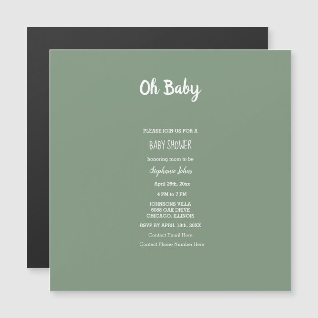 Sage Green Baby Shower Elegant Simple Boy Girl Magnetic Invitation (Front/Back)