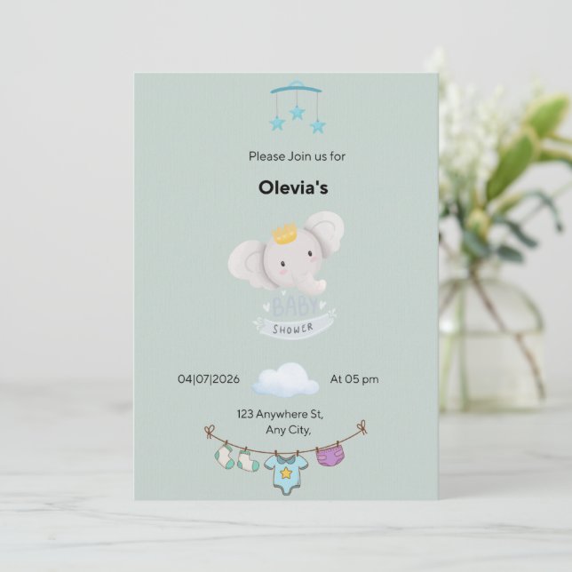 Sage green baby Shower Flat Invitation  (Standing Front)
