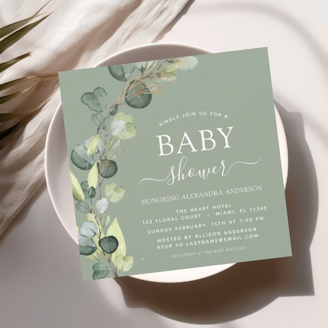 Sage Green Baby Shower Greenery Eucalyptus Invitation (Creator Uploaded)