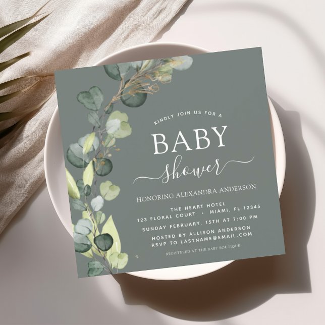 Sage Green Baby Shower Greenery Eucalyptus Invitation (Creator Uploaded)