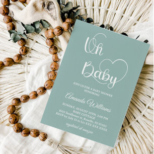 Sage Green Baby Shower Minimal Invitation