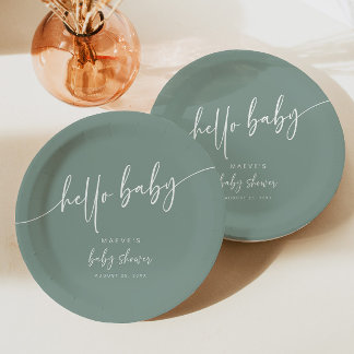 Sage Green Baby Shower Paper Plate Modern Neutral