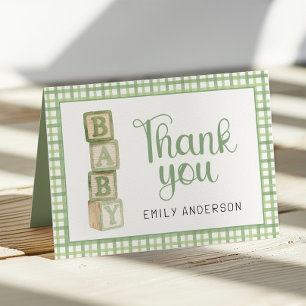 Sage Green Baby Shower Thank You Card   Blocks