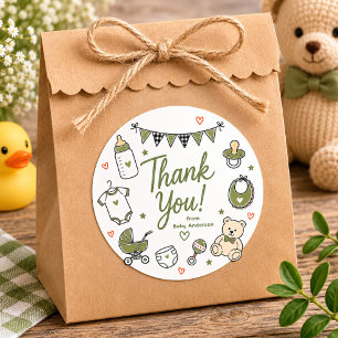 Sage Green Baby Shower Thank You Sticker