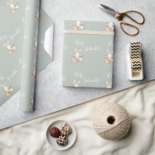 Sage Green Baby Sprinkle Script Baby Shower Wrapping Paper