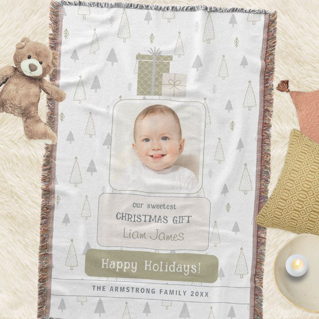 Sage Green Baby's 1st Photo Christmas Throw Blanket (Sage Green Baby's 1st Photo Christmas Throw Blanket ©Susanne Sachers - Sunny Mind 🌞)
