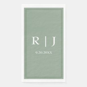 Sage Green Background Colour Monogram Wedding Napkin