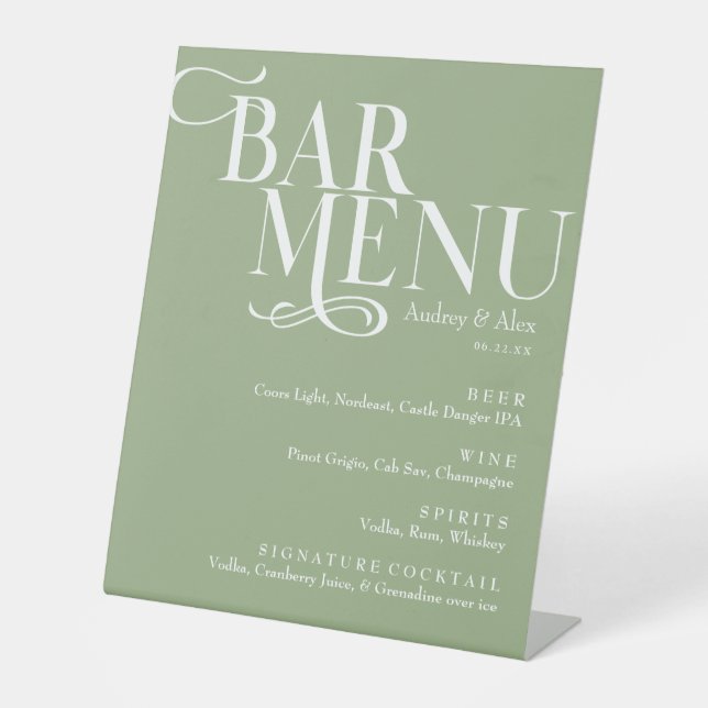 Sage Green Bar Menu Pedestal Sign (Front)