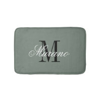 Sage green bath mat with elegant name monogram