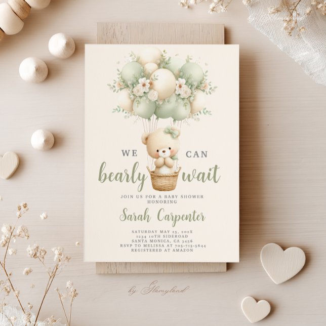 Sage Green Bear Baby Shower Boy Invitation (Creator Uploaded)