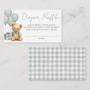 Sage Green Bear Baby Shower Diaper Raffle Enclosure Card