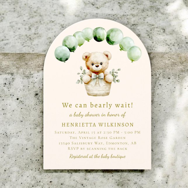 Sage Green Bear Baby Shower Invitation (Creator Uploaded)
