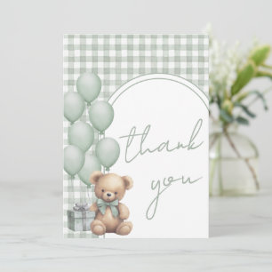 Sage Green Bear Baby Shower Thank You Card