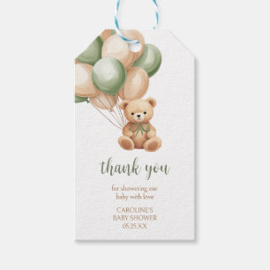 Sage Green Bear Balloon Baby Shower Favour Tags